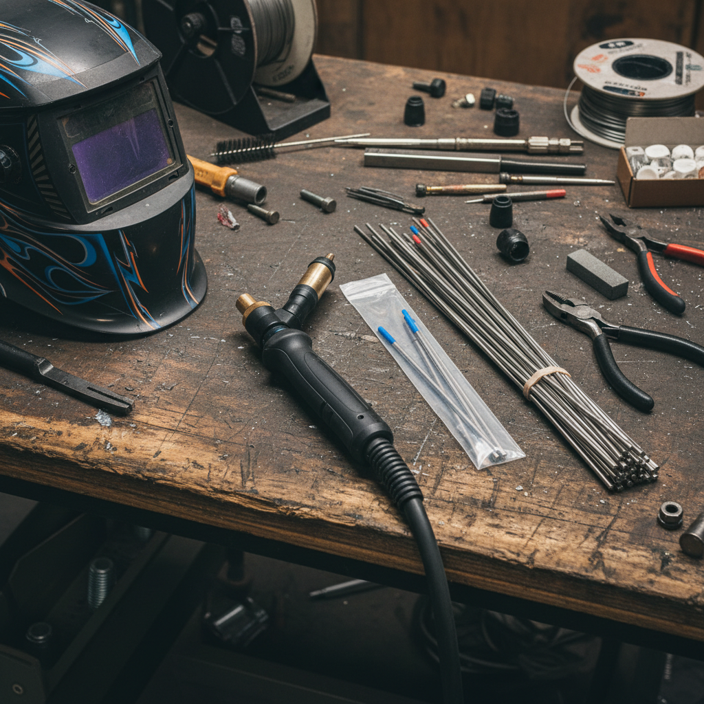 TIG welding equipment on a workbench