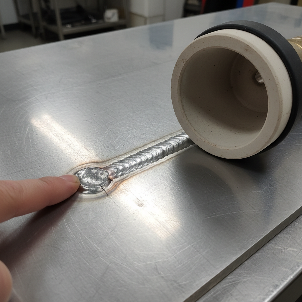 Crater crack at the end of a TIG weld termination on aluminum