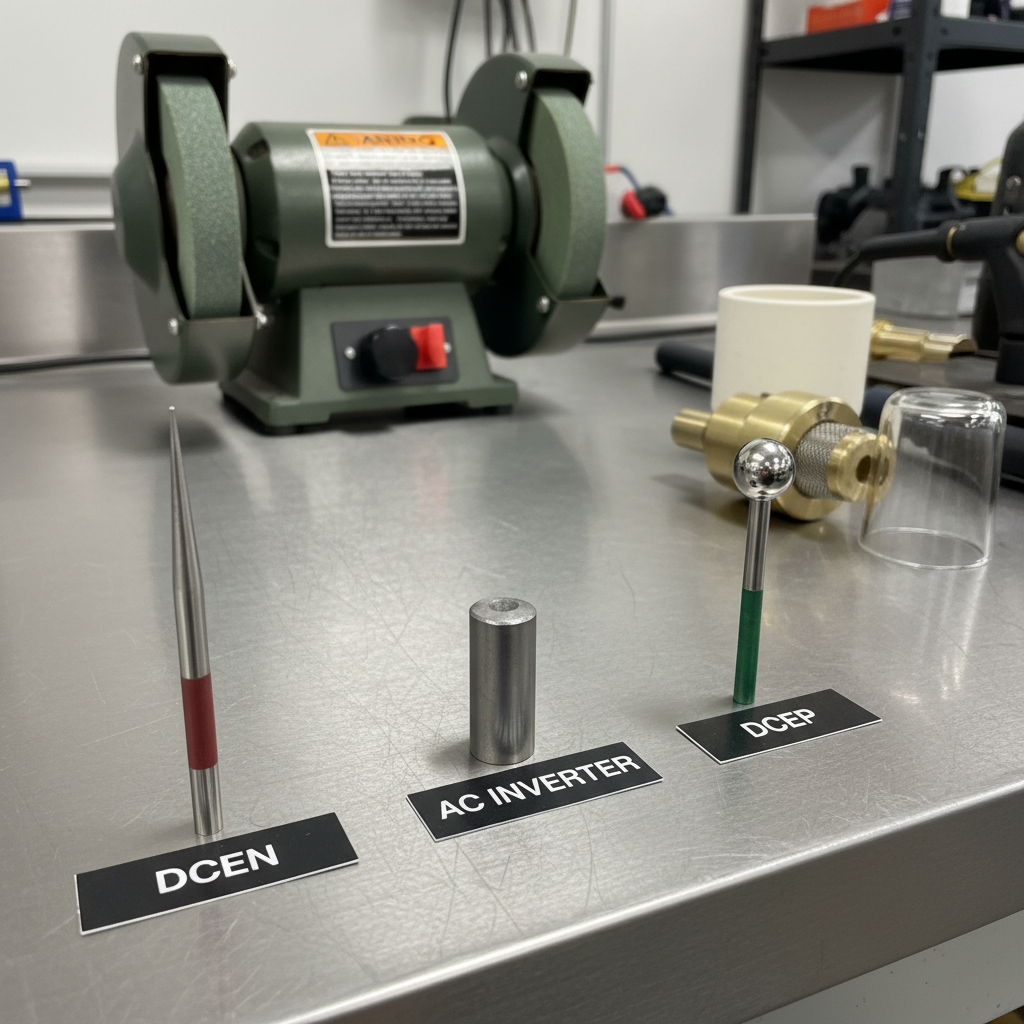 Tungsten tip shapes for DCEN, AC inverter, and DCEP side by side