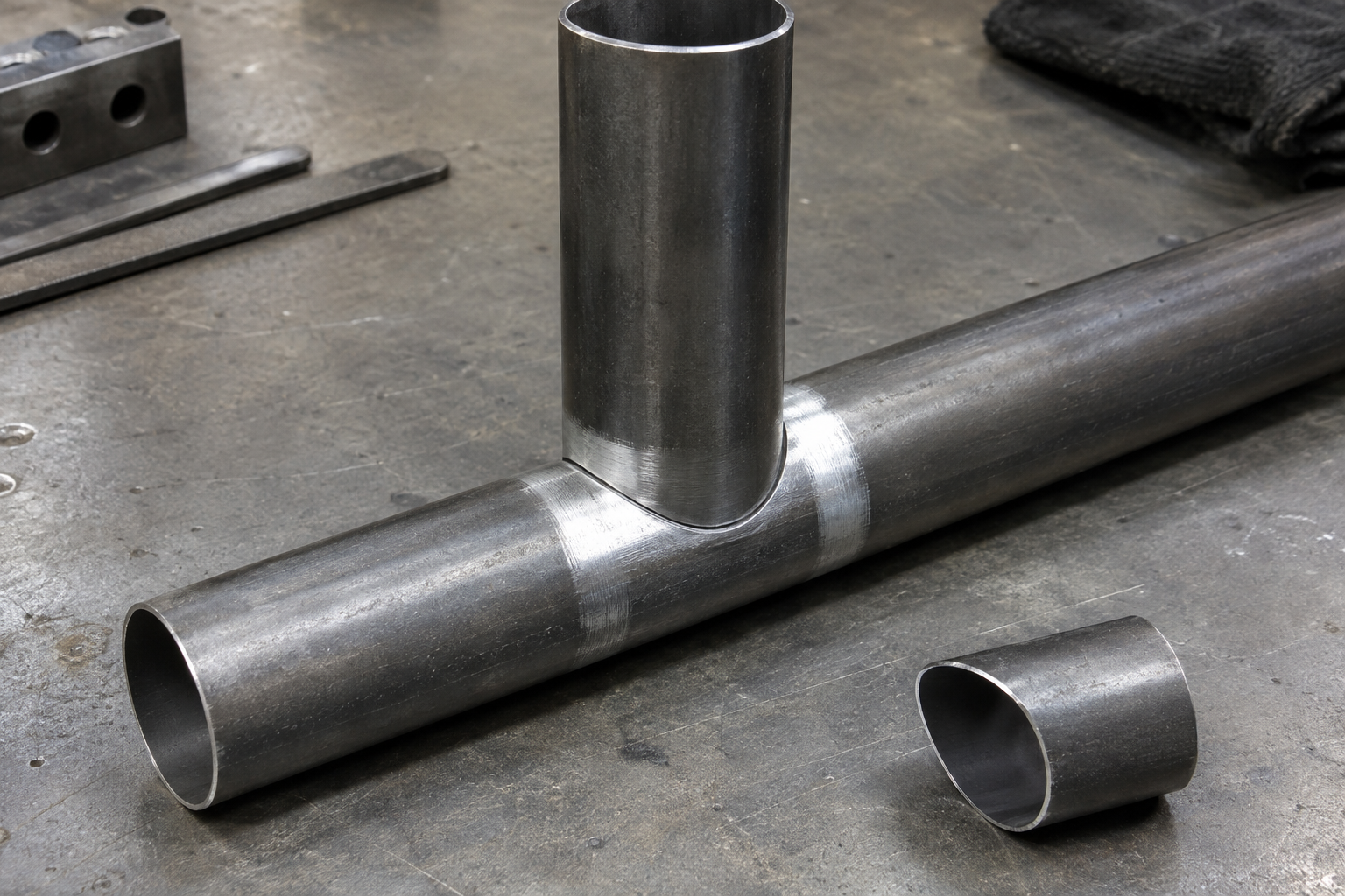 Close-fitting fishmouth joint in thin-wall 4130 tubing with cleaned weld areas